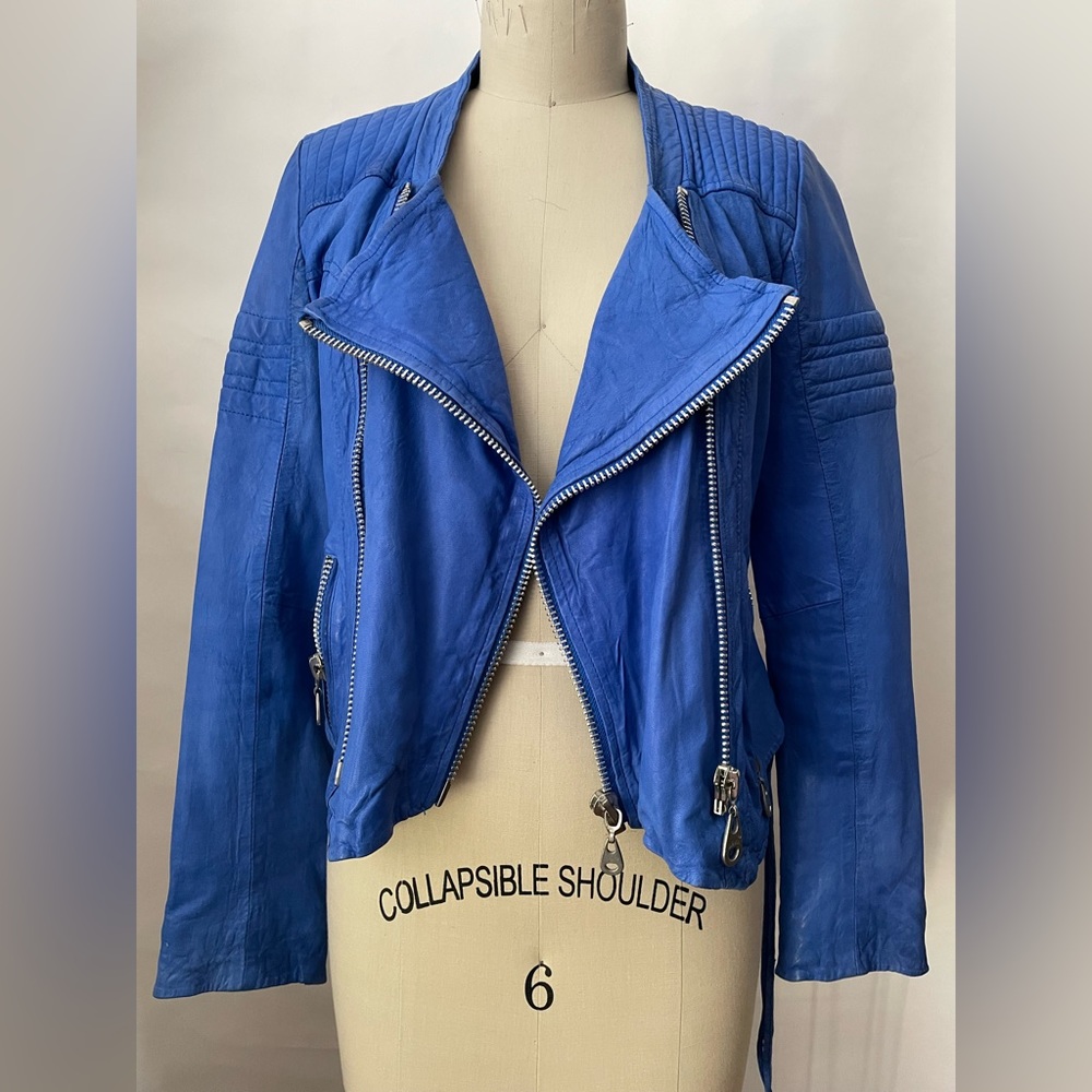 Doma blue leather moto jacket